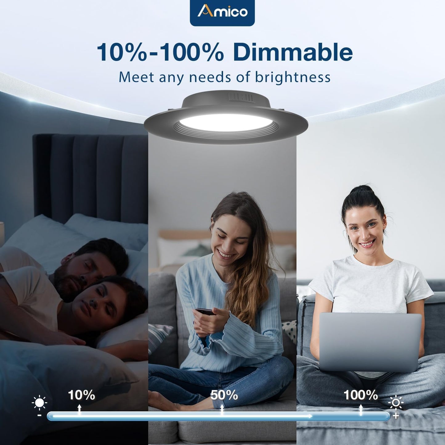 Amico 4 Pack 5/6 Inch 5Cct Led Recessed Lighting  Dimmable  12.5W=100W  950Lm  2700K/3000K/4000K/5000K/6000K Selectable  Retrofit Can Lights With Baffle Trim  Ic Rated - Etl & Fcc  Black