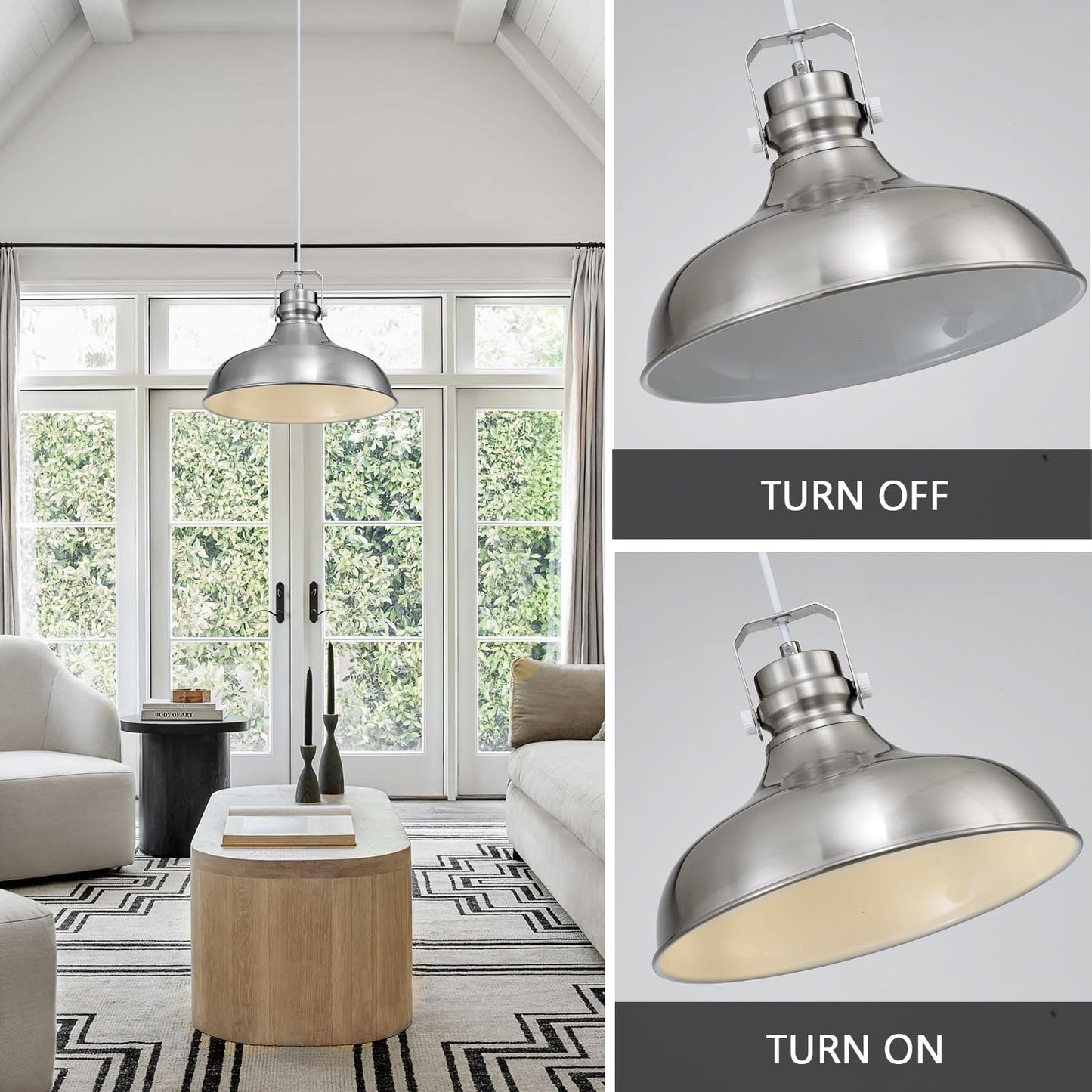 Alaislyc Brushed Nickel Farmhouse Pendant Lights Matte Pendant Lighting For Kitchen Island Industrial Adjustable Height Vintage Dome Hanging Light Fixtures For Barn  Dining Room 3 Packs