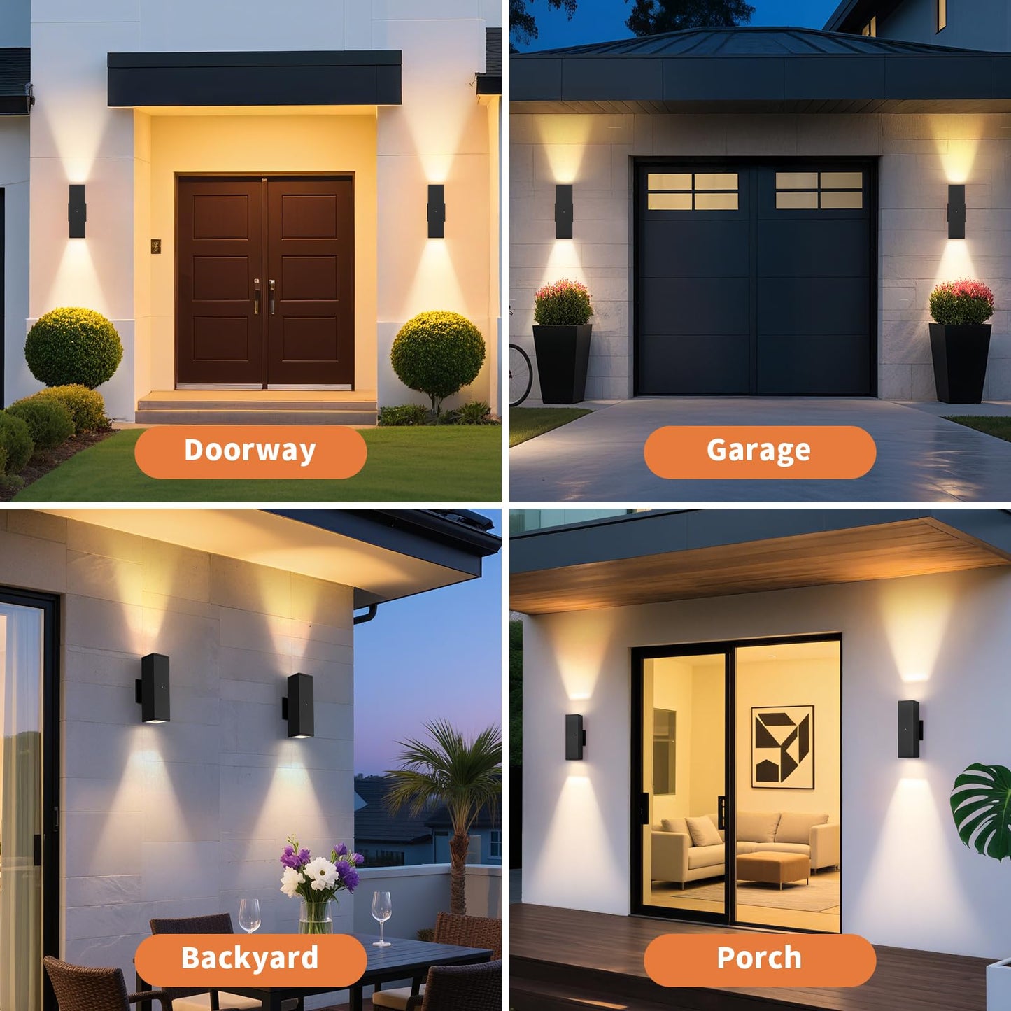 Dusk To Dawn Outdoor Lighting  Led Square Up And Down Outdoor Sconce Lights  Matte Black Exterior Lighting Fixtures With 7W Led Bulbs  Front Porch Lights For House  Garage  Patio  Doorway  1 Pack