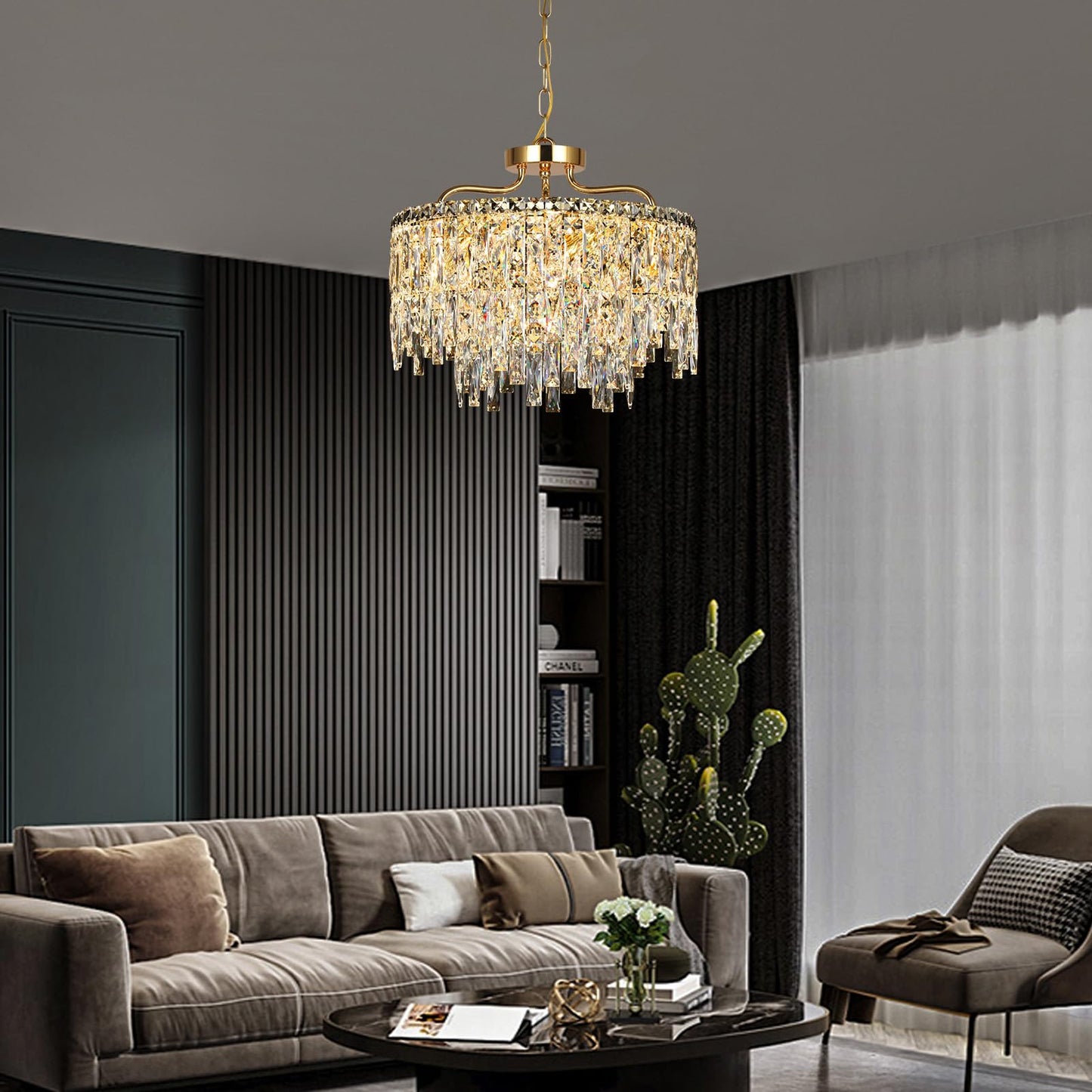 6 Light Gold Crystal Chandelier | Modern Crystal Chandeliers For Dining Room Light Fixture | stylish Ceiling Pendant Lighting For Living Room | Bedroom | Entryway | Foyer | Staircase | Barthroom