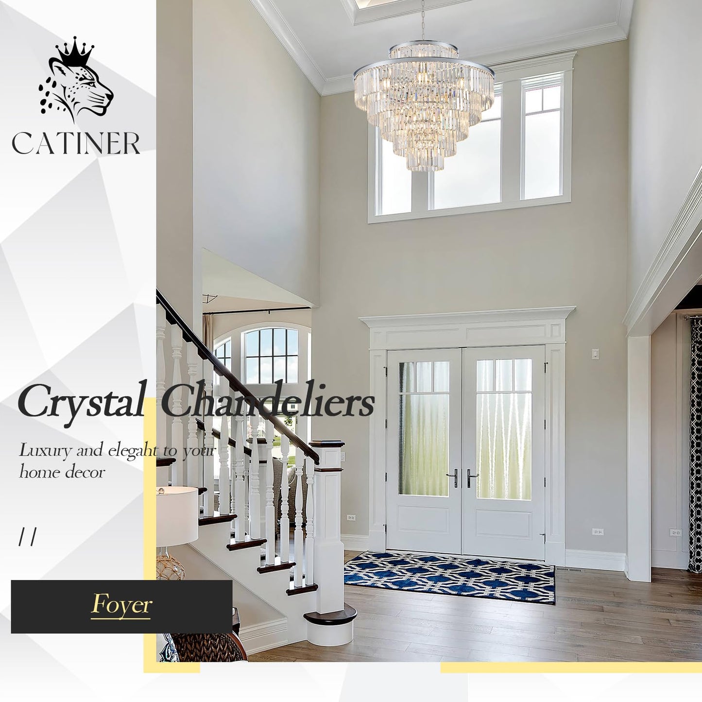 23 Lights Large Crystal Chandeliers 36 Modern Chrome stylish Chandelier For Foyer Staircase Chandeliers 6 Tiers Round K9 Ceiling Pendant Lighting Fixture For Living Dining Room