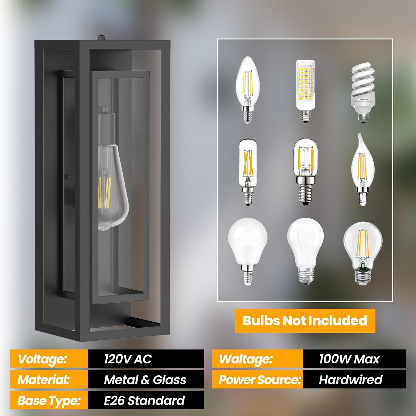 Aibisdo 18In Large Dusk To Dawn Outdoor Wall Light -2 Pack  Waterproof Outdoor Garage Lighting Fixtures With Clear Glass Shade  Auto On/Off Porch Light For Patio  Garage  Front Door(Black)