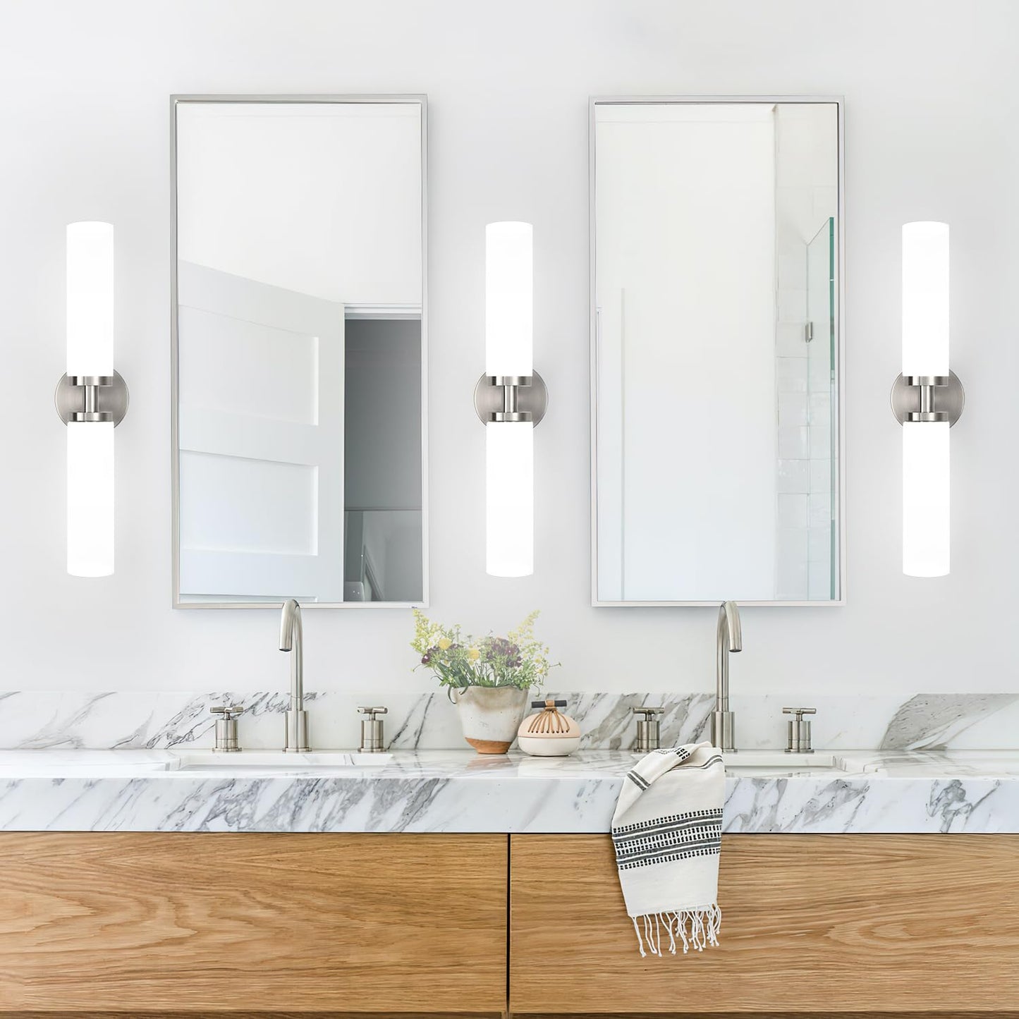 Indoi Wall Sconces Set Of Two  Brushed Nickel Gold Bathroom Sconces Wall Lighting With Milky White Glass  Modern Sconces Wall Decor Set Of 2 Bathroom Light Fixtures For Mirror Living Room Bedroom