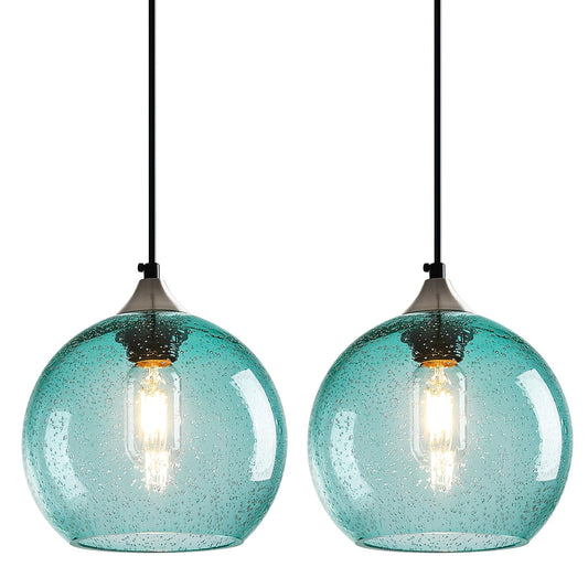 Lbsqj Light Blue Glass Pendant Lights Kitchen Island Lighting Globe Pendant Light Fixtures Modern Pendant Lighting For Bedroom Living Dining Room Light Fixture (7.87 In  2 Pack)