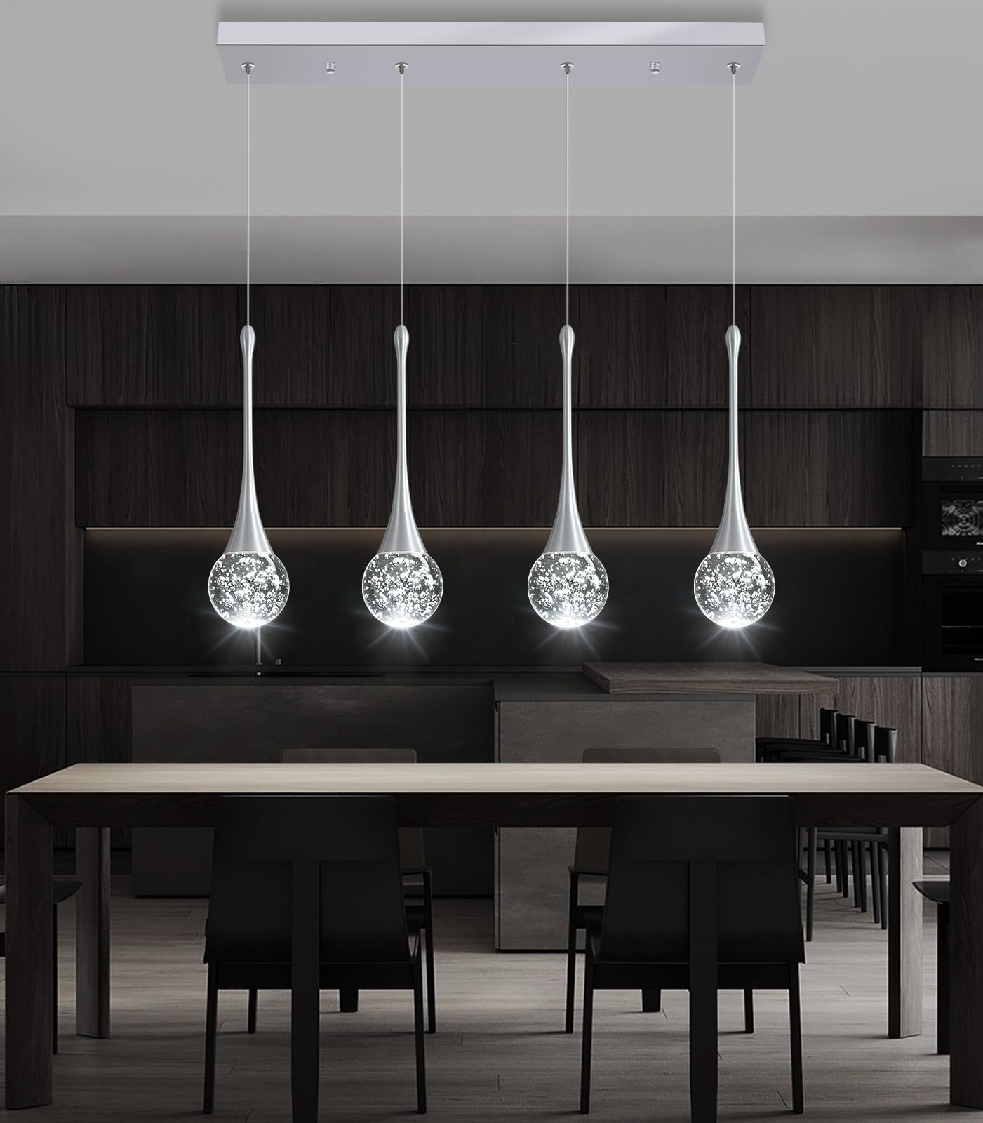 4-Lights Modern Pendant Lights For Kitchen Island Led Dimmable Crystal Glam Ceiling Pendant Lighting Chandelier For Dining Room Hallway Bedroom Silver