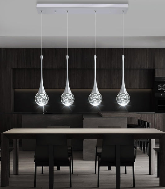 4-Lights Modern Pendant Lights For Kitchen Island Led Dimmable Crystal Glam Ceiling Pendant Lighting Chandelier For Dining Room Hallway Bedroom Silver
