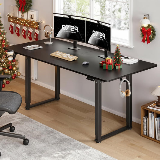 Height Adjustable Electric Standing Desk 71x32 Inches Rectangle Sit Stand Up Desk with Dual Motor and Memory Preset Home Office Computer Desk, Black