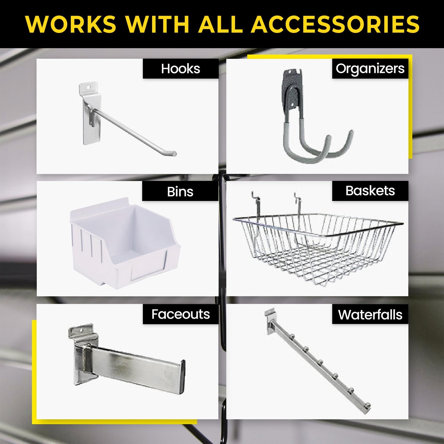 Heavy Duty 8x4 PVC Garage Slatwall Storage System (with Endcaps & Screws) - Modular Slat Wall Paneling for Garage Wall Organizer - Interlocking Slatwall Panels for Home & Commercial Use (Grey)