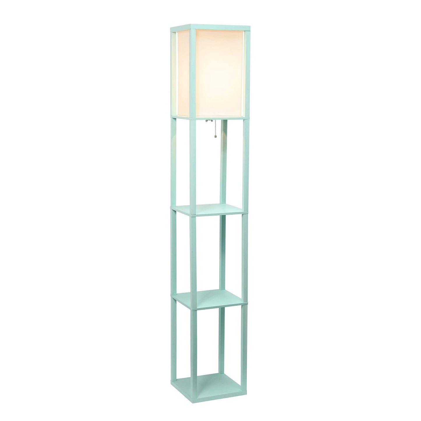 Simple Designs LF1014-AQU Etagere Organizer Shelf Lamp, Aqua, Wood/Plastic/Metal/Linen, No Bulb