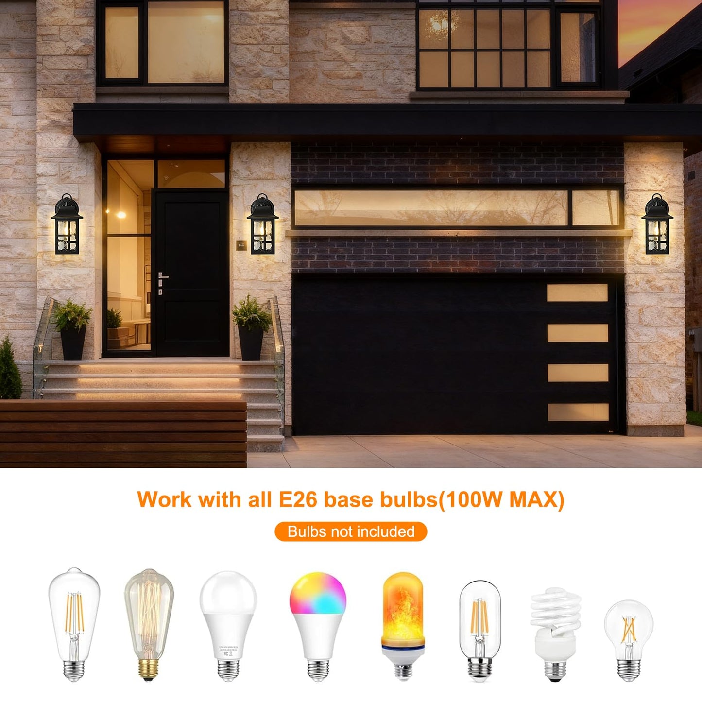 Okeli 2-Pack Dusk To Dawn Exterior Lighting Fixture  Farmhouse Outdoor Wall Lights With Ripple Glass  Aluminum Porch Light Wall Mount  Anti-Rust Outside Wall Sconce For House  Garage(Black&Gold-Trim)