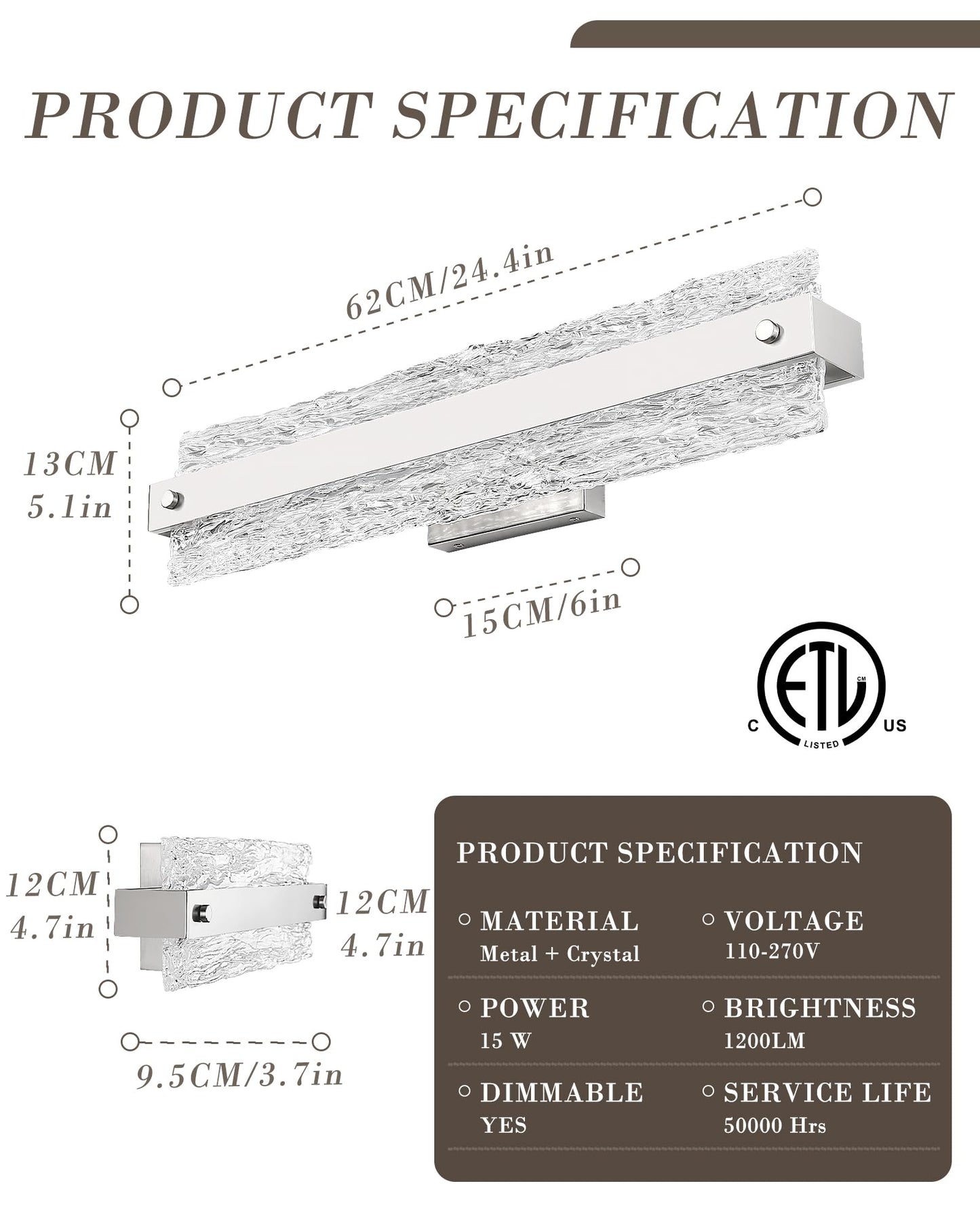 Osimir Brushed Nickel Led Bathroom Vanity Light  24.4 Inch 15W Modern Dimmable Bathroom Light Fixture Over Mirror  Crystal Bar Wall Sconce Lighting For Bath  3Cct  Os-Mm5001-3Bn