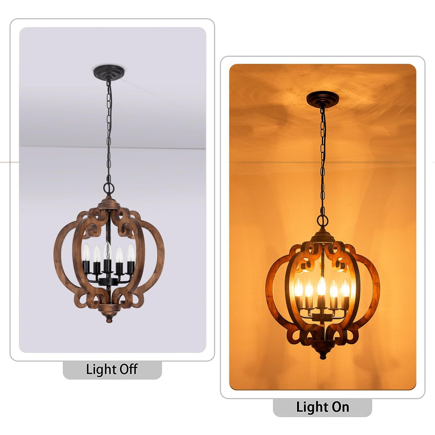 17.72 Farmhouse Wood Chandelier  5-Light Rustic Dining Room Light Fixture  Farmhouse Hanging Pendant Lighting  Vintage Orb Chandeliers For Kitchen Island Foyer Living Room Bedroom
