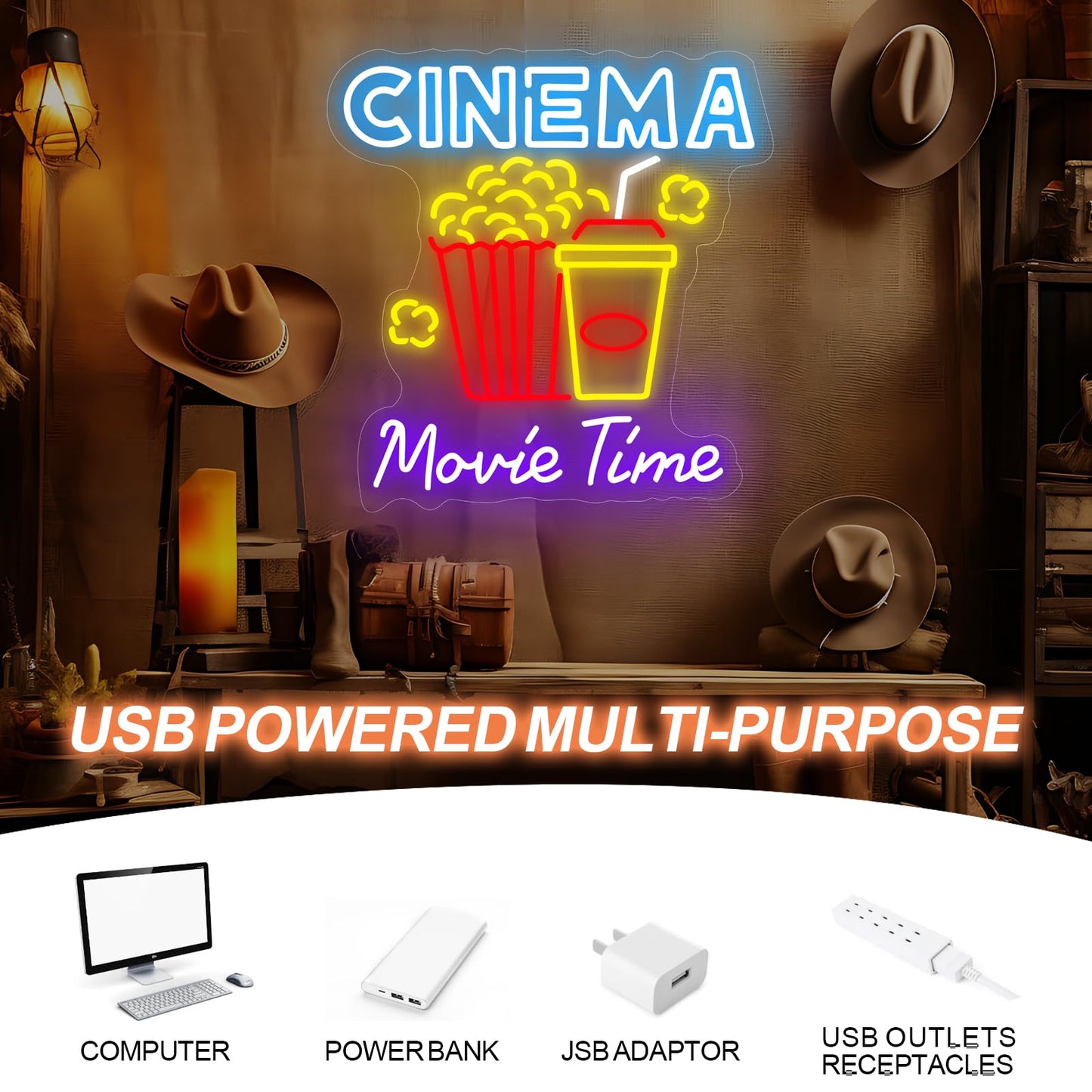 Cinema Movie Time Neon Sign  Movie Theater Led Light  Popcorn Neon Decor  Home Theater Popcorn Led Sign  Home Room Decor Lighting  Snack Bar Decoration Gift  Man Cave Party Birthday