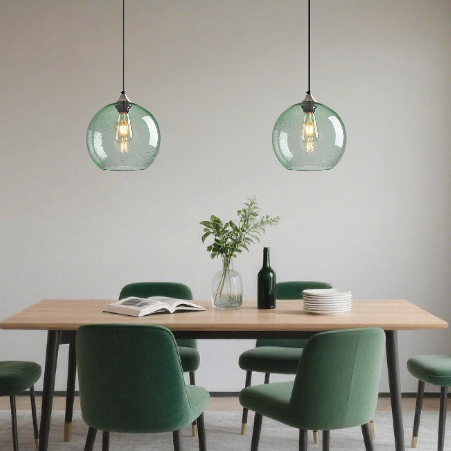 Lbsqj Light Green Glass Pendant Lights Kitchen Island Globe Pendant Light Fixtures Modern Pendant Lighting For Bedroom Living Dining Room Light Fixture (9.84 In  1 Pack)