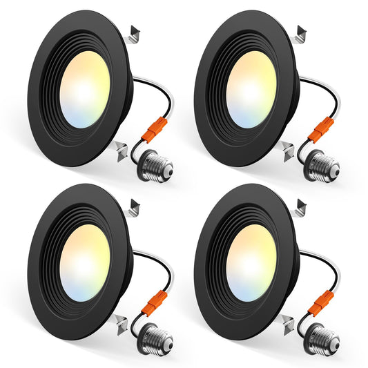 Amico 4 Pack 4 Inch 5Cct Led Recessed Lighting  Dimmable  8.5W=60W  650Lm  2700K/3000K/4000K/5000K/6000K Selectable  Retrofit Can Lights With Baffle Trim  Ic Rated - Etl & Fcc  Black