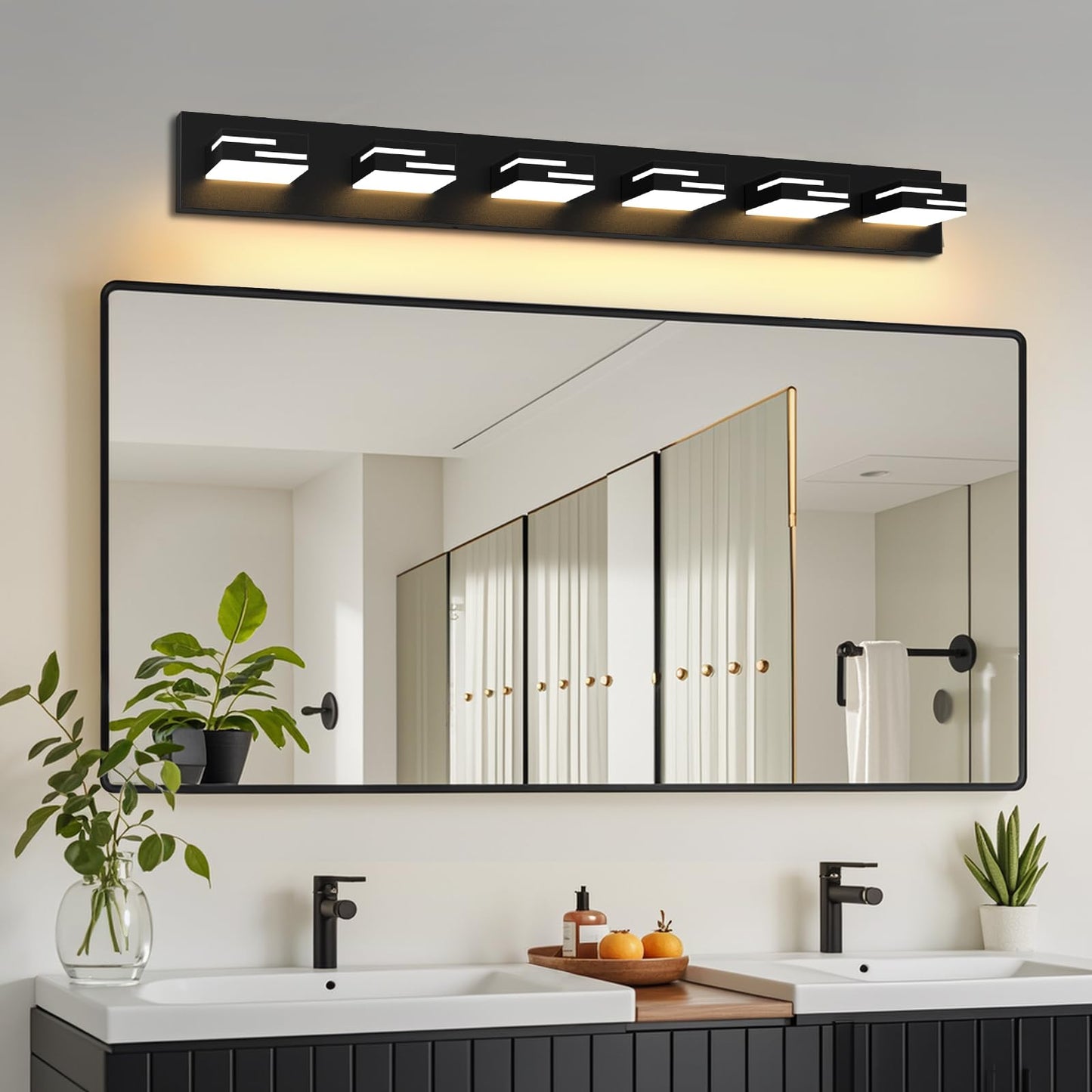 Lkhf Led Modern Bathroom Vanity Light Fixtures 6-Light 5Cct Dimmable Matte Black Vanity Lights For Bathroom Lighting Fixtures Over Mirror  With 350?Rotatable Acrylic Heads  40-Inch