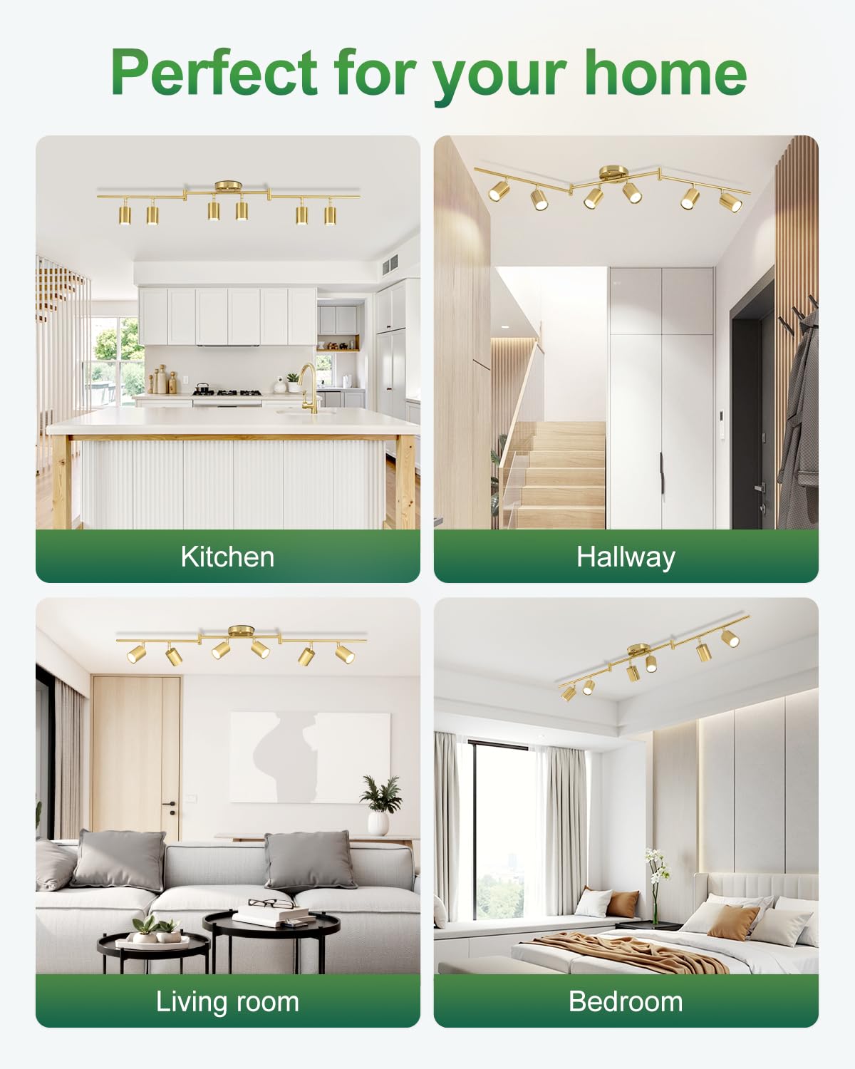 Fondiiz 6 Ways Track Lighting  Rotatable Heads Tracks Light  Track Lightings Fixtures Ceiling With Foldable Arms  Brushed Gold Tracks Light For Kitchen  Living Room  Hallway(Bulbs Not Included)