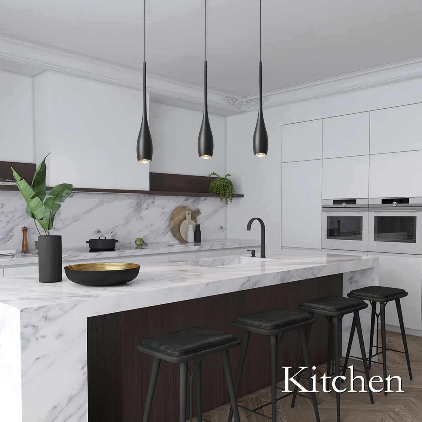 Julin Home Black Pendant Lights Kitchen Island  Modern Led Pendant Light Fixtures  Small Mini Pendant Lighting Dimmable Hanging For Bathroom  Bar  Dining Room  Bedroom(2-Pack)