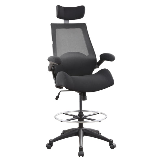 BOLISS Drafting Office Chair 400lbs High Back Wide Standing Desk Chair Comfortable with Flip up Armrests Lumbar Support Adjustable Big Footrest Ring(Black)