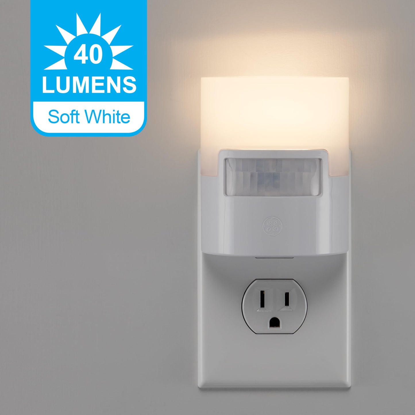 GE home electrical LED Motion Sensor Night Light, 40 Lumens, Plastic, 2 Pack, White, Model 46632