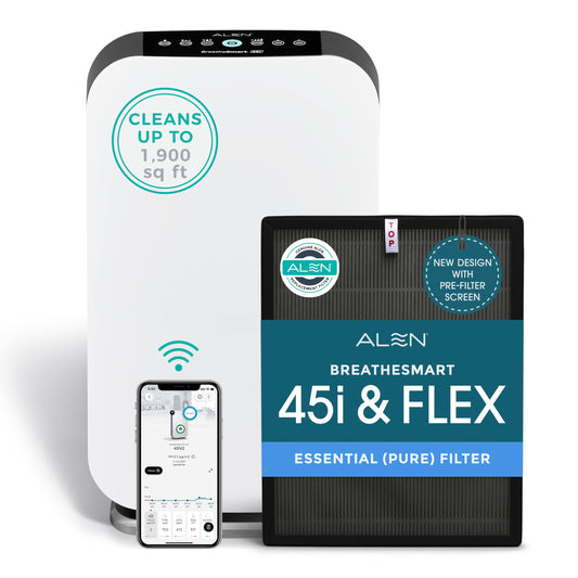 Alen Air Purifier BreatheSmart 45i HEPA with Pure Filter for Large Rooms |1900 Sq. Ft.| Perfect for Bedrooms & Home Offices - Captures Dust + Pet Dander & Household Odors - White