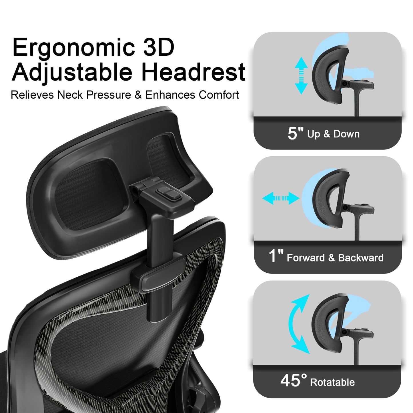 CASASIO Office Chair for Back & Neck Pain Relief, Virgin Foam Seat, 2D Adjustable Lumbar & 3D Headrest, Flip-Up Armrests, Tilt & Rock for Relaxation, Black/Carbon Fiber
