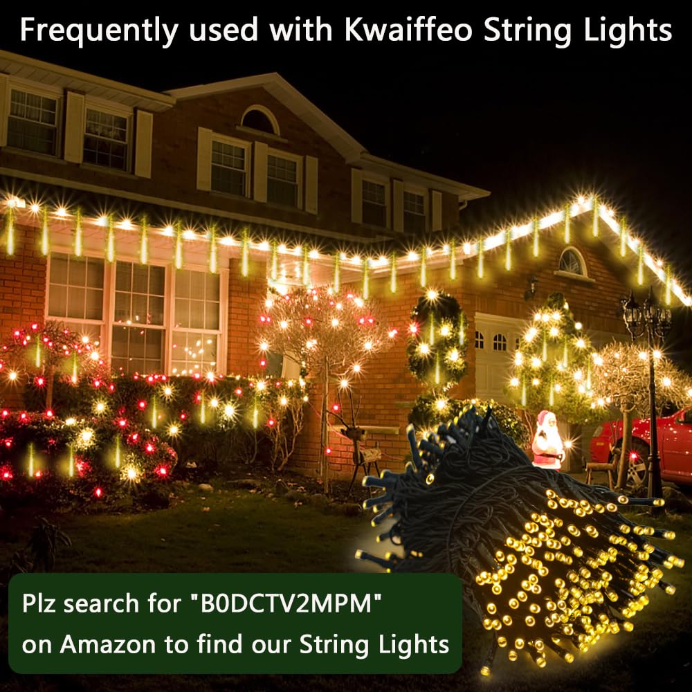 Kwaiffeo Warm White Icicle Lights Outdoor  40-Tube Meteor Shower Lights For Christmas Thanksgiving New Year Party Yard Wedding Decor  Equivalent To 5 Sets Of 8-Tubes