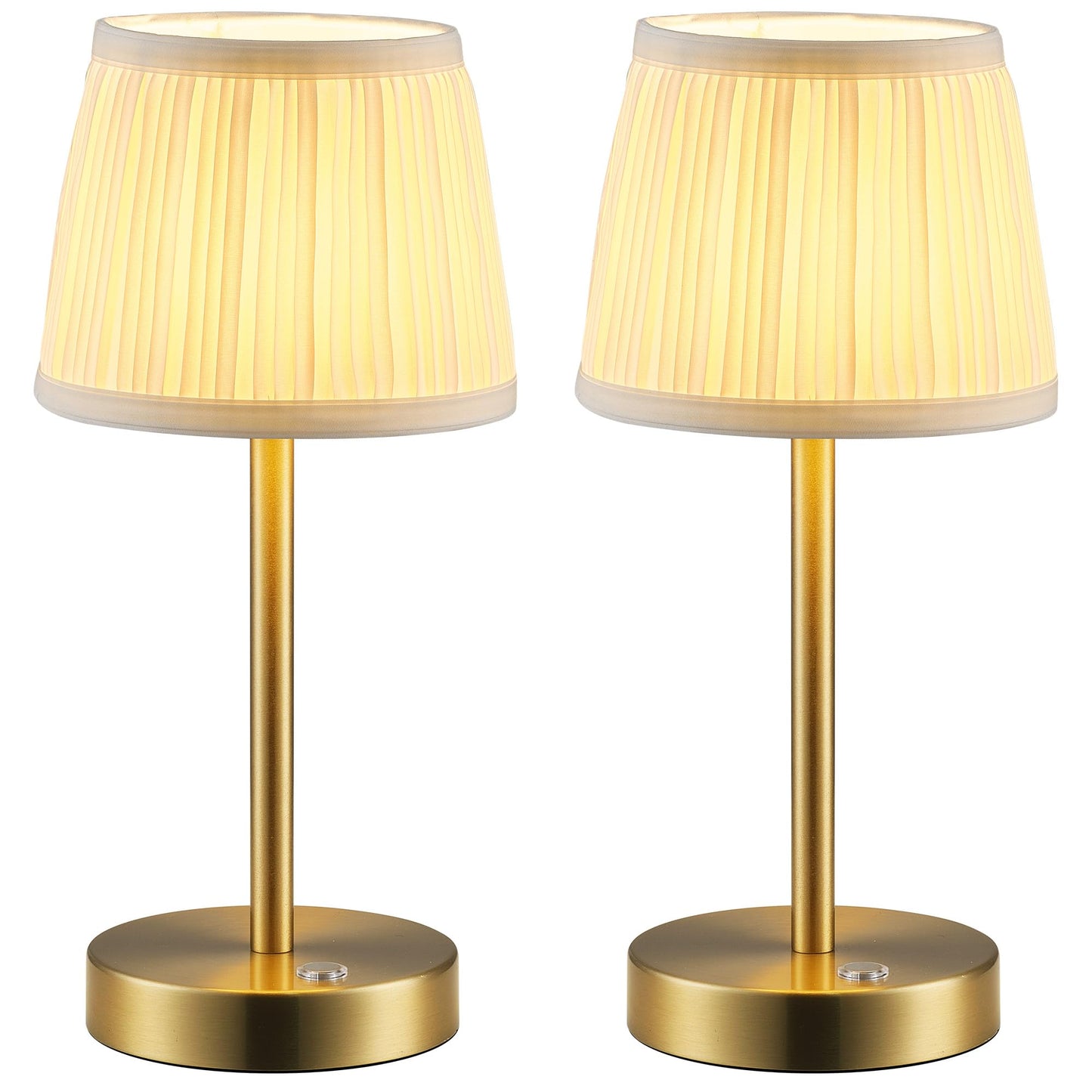 Pusu 2 Pack Cordless Led Gold Table Lamps  Rechargeable 4000Mah 3 Way Dimmable Bedside Small Lamp With Fabric Shade  Lighting For Bedroom  Kids Room  Bathroom  Kitchen  Decor  Gift  Night Light