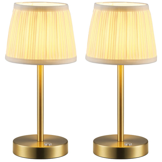 Pusu 2 Pack Cordless Led Gold Table Lamps  Rechargeable 4000Mah 3 Way Dimmable Bedside Small Lamp With Fabric Shade  Lighting For Bedroom  Kids Room  Bathroom  Kitchen  Decor  Gift  Night Light