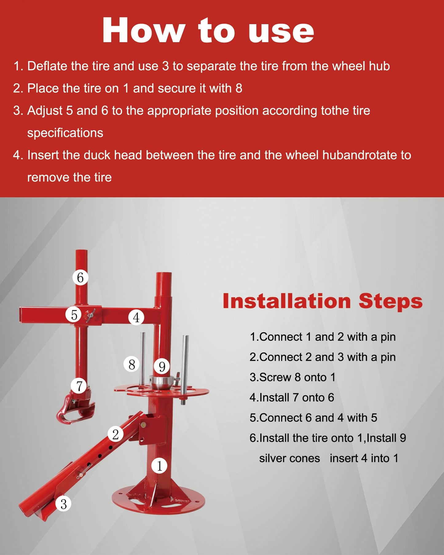 Krysolad Manual Tire Changer Machine, Portable Tire Changer with Duck Head, 12''-21'' Tire Change, Fit for Cars, Trailer, ATV, Truck, SUV