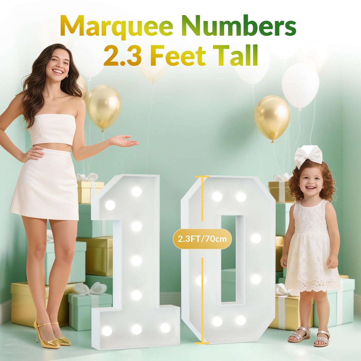 Joymuse 2.3Ft 10 Marquee Numbers  10 Light Up Numbers 10 Birthday Decorations For Girls Birthday Party Anniversary Backdrop