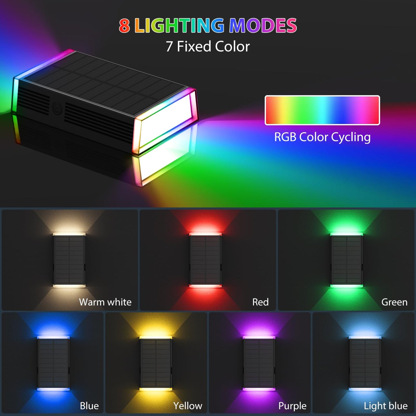 Solar Lights Outdoor 8 Lighting Modes Dusk To Dawn Lighting Wall Sconce Ip67 Waterproof Up And Down Solar Wall Light Front Door Light For House  Garage  Porch Doorway Fence Festival Decor (2 Pack)