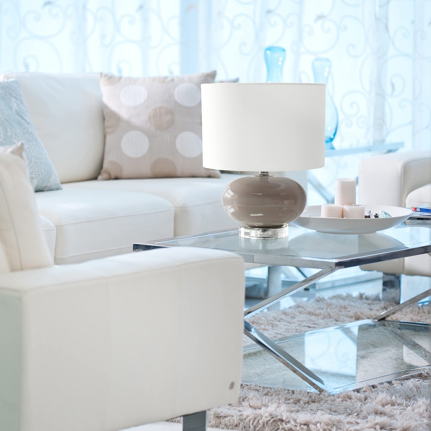 Elegant Designs LT1127-GRY Ceramic Table Lamp - 15.25in Modern Gray with White Fabric Shade