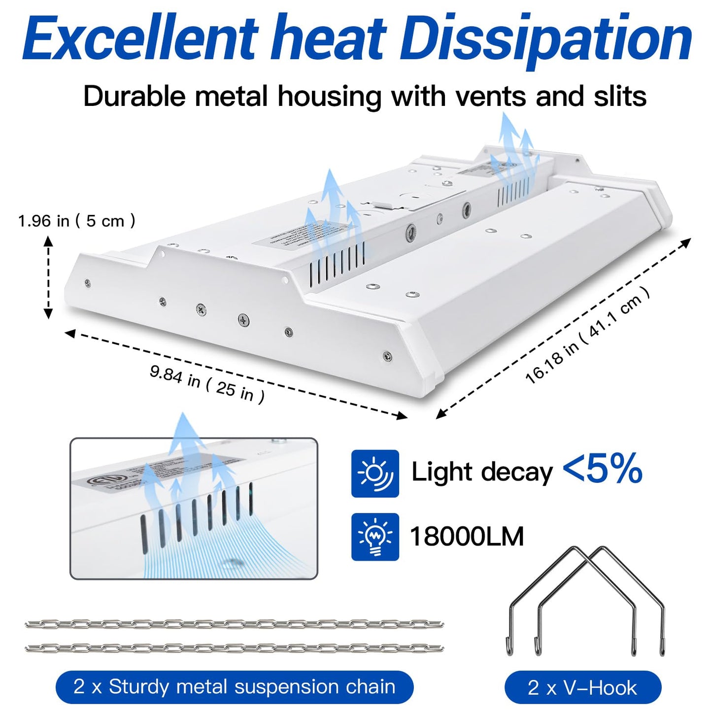 Jtt Led Linear High Bay Light  5000K Daylight 150W 21000Lm Shop Light Commercial 360 Adjustable Tilt Hanging Led High Bay Shop Lighting Fixtures For Garage  Etl 1-Pack