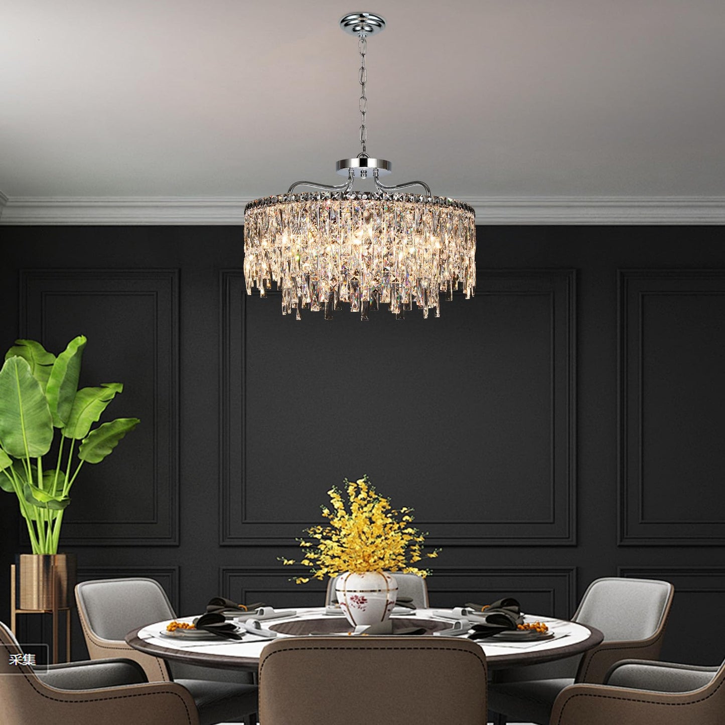 Nisidun stylish Crystal Chandelier  24 Modern Round Dining Room Chandeliers Over Table 8 Lights Chrome Ceiling Pendant Ceiling Lighting For Living Room Bedroom Entryway Foyer Staircase