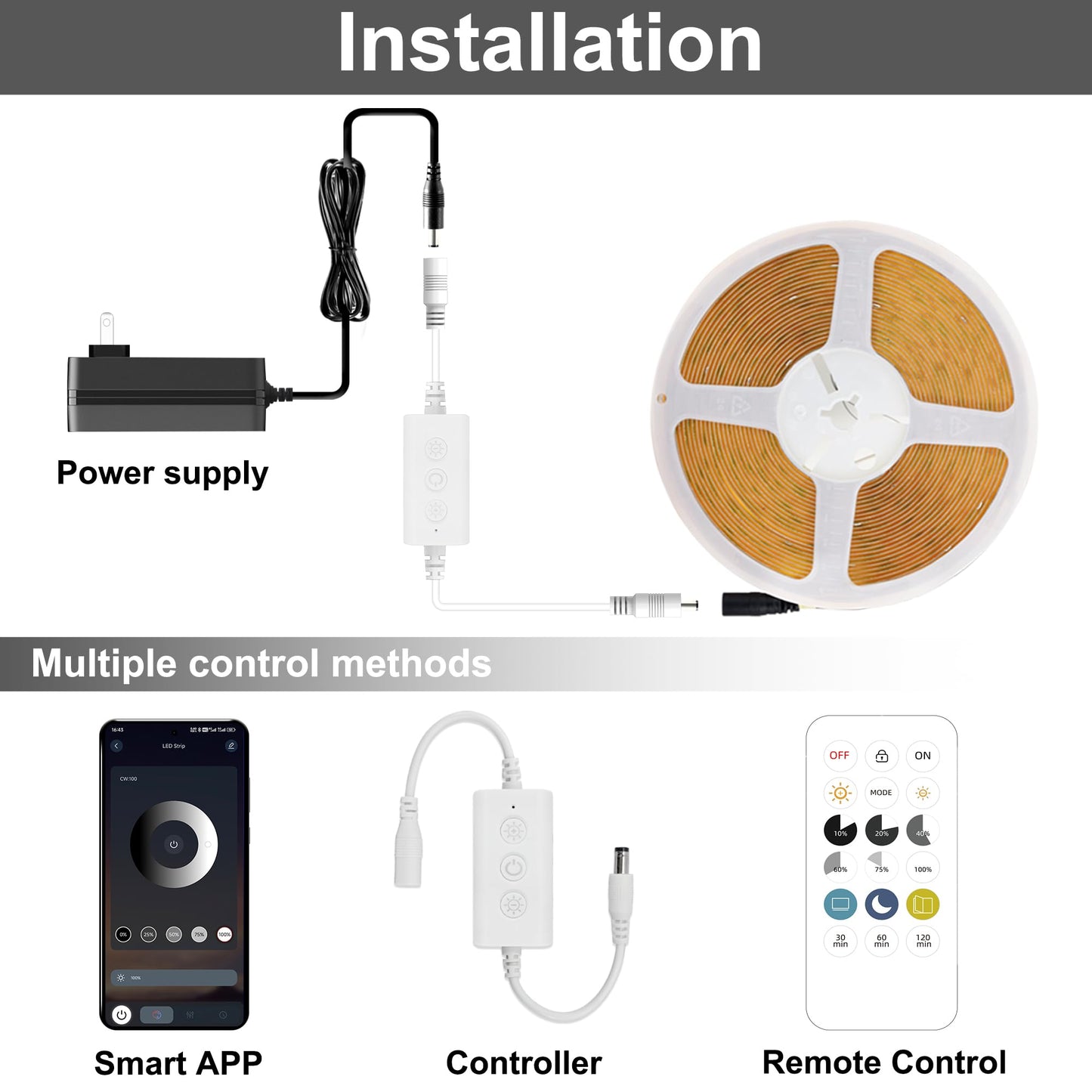 Auziwe Cob Led Strip Light 2700K  24Ft Dimmable Warm White Led Strip Light  Cri92+  Dc24V Tape Light With Rf Remote Timer Function  Bluetooth App Control For Home Bedroom Kitchen Diy Lighting.