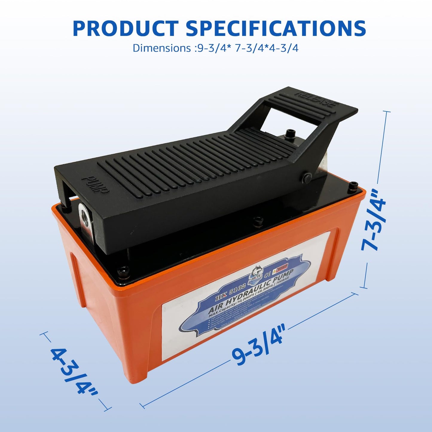 HKTE Professional Air Hydraulic Pump, Foot-Operated, 10,000 PSI, 1/2 Gal Reservoir for Machinery Lifting & Auto Repair