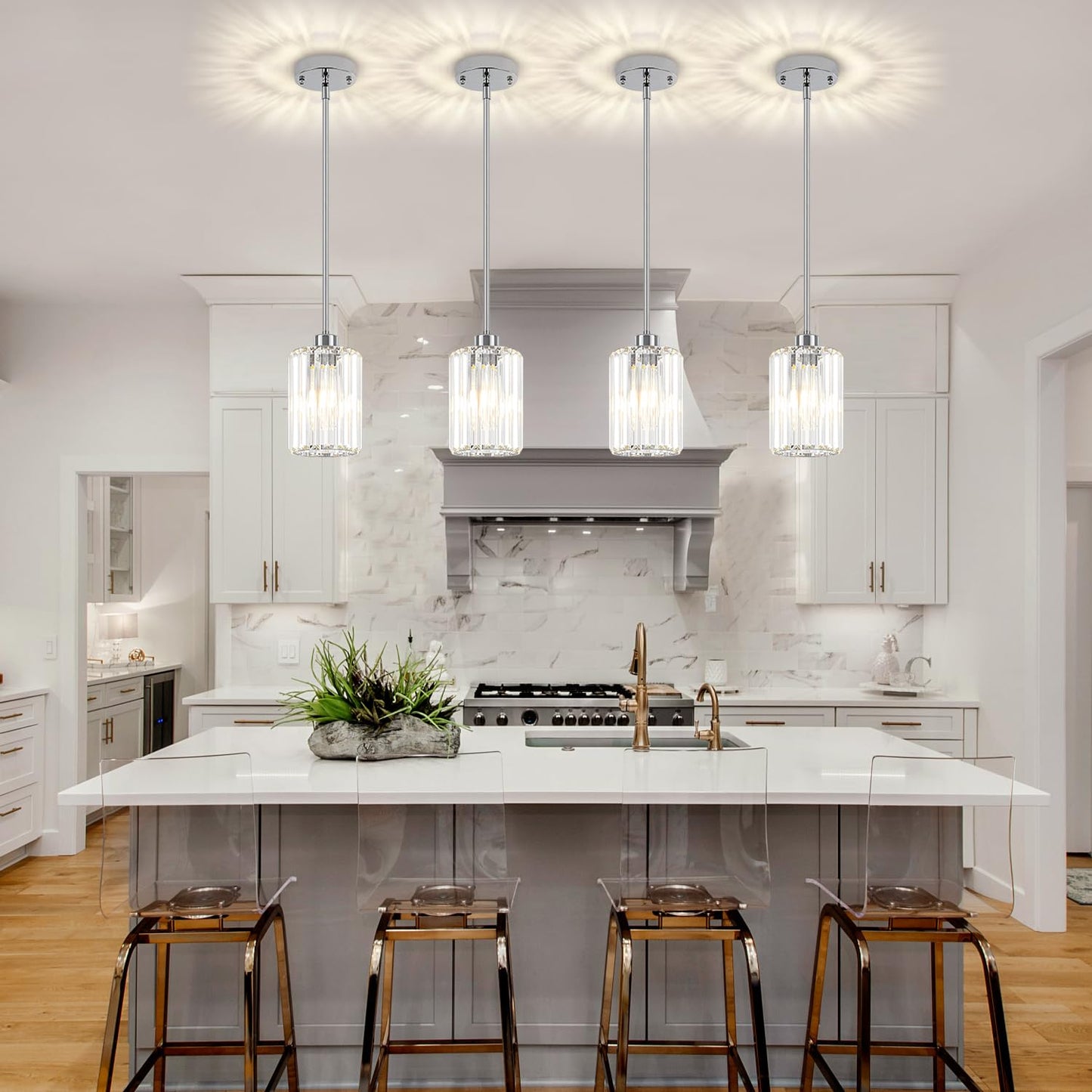 Zsmihdoh Chrome Pendant Lights 3 Pack Crystal Pendant Lighting For Kitchen Island  Modern Mini Kitchen Chandeliers Hanging Pendant Lights For Bedroom Dining Room Hallway
