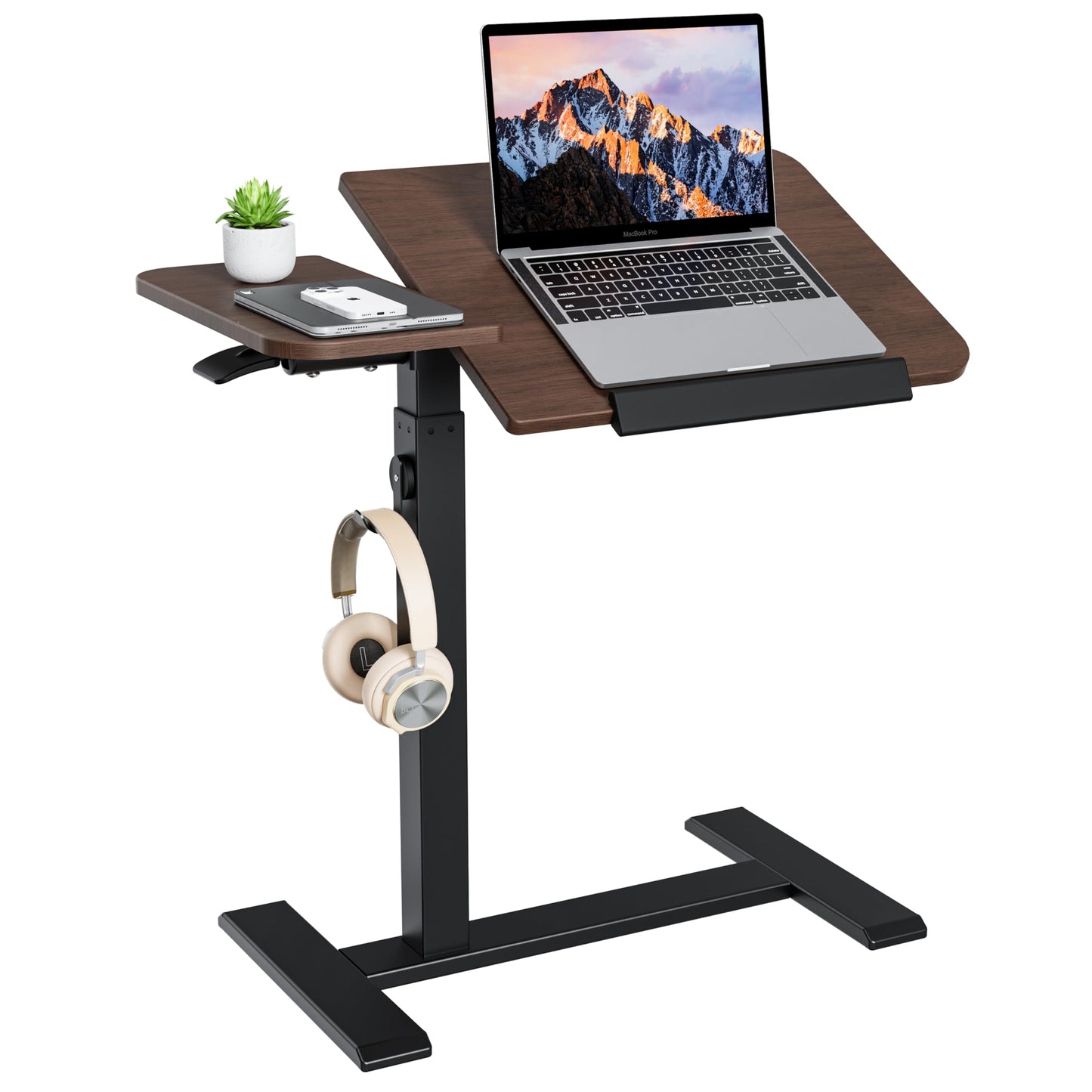 ETHU Overbed Table with Tilting Top, Medical Table with Wheel Height Adjustable - Laptop Bedside Table with Locking Wheels for Hospital, Home, and Office (Walnut)