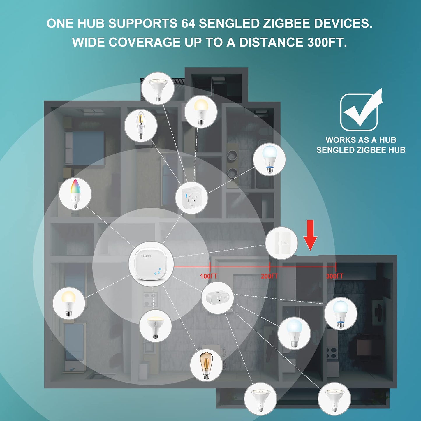 Sengled Zigbee Smart Light Bulbs, Voice Control, Daylight 60W Equivalent, 6 Count, Model E11-G14WA_4P