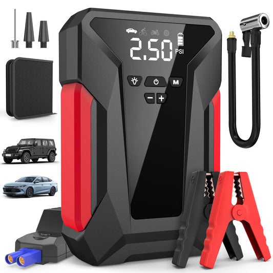 Jump Starter with Air Compressor,4000A Portable Car Battery Jump Starter (10L Gas/8.5L Diesel), 12V Battery Charger Booster,150PSI Auto-Shutoff Tire Inflator,Portable Jumper Cables, LED Light (Black)