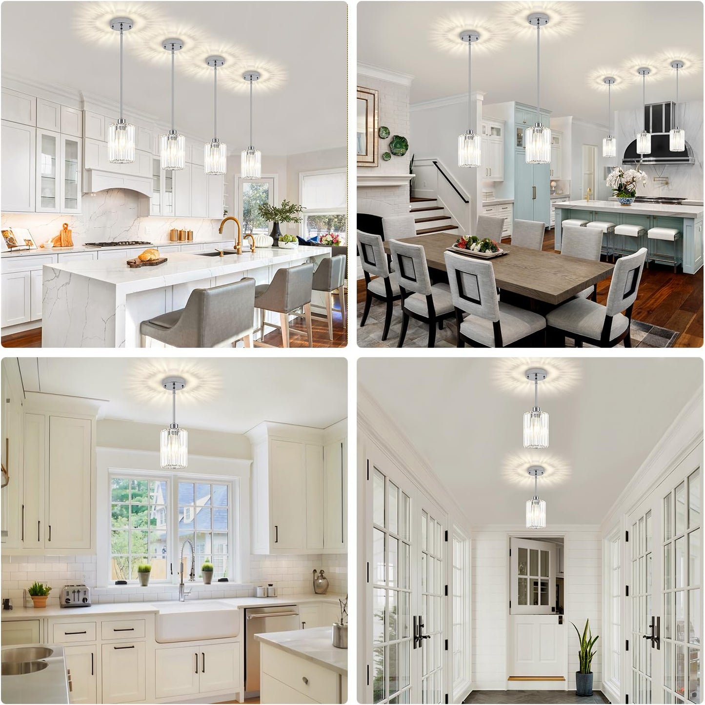 Zsmihdoh Chrome Pendant Lights 2 Pack Crystal Pendant Lighting For Kitchen Island  Modern Mini Kitchen Chandeliers Hanging Pendant Lights For Bedroom Dining Room Hallway