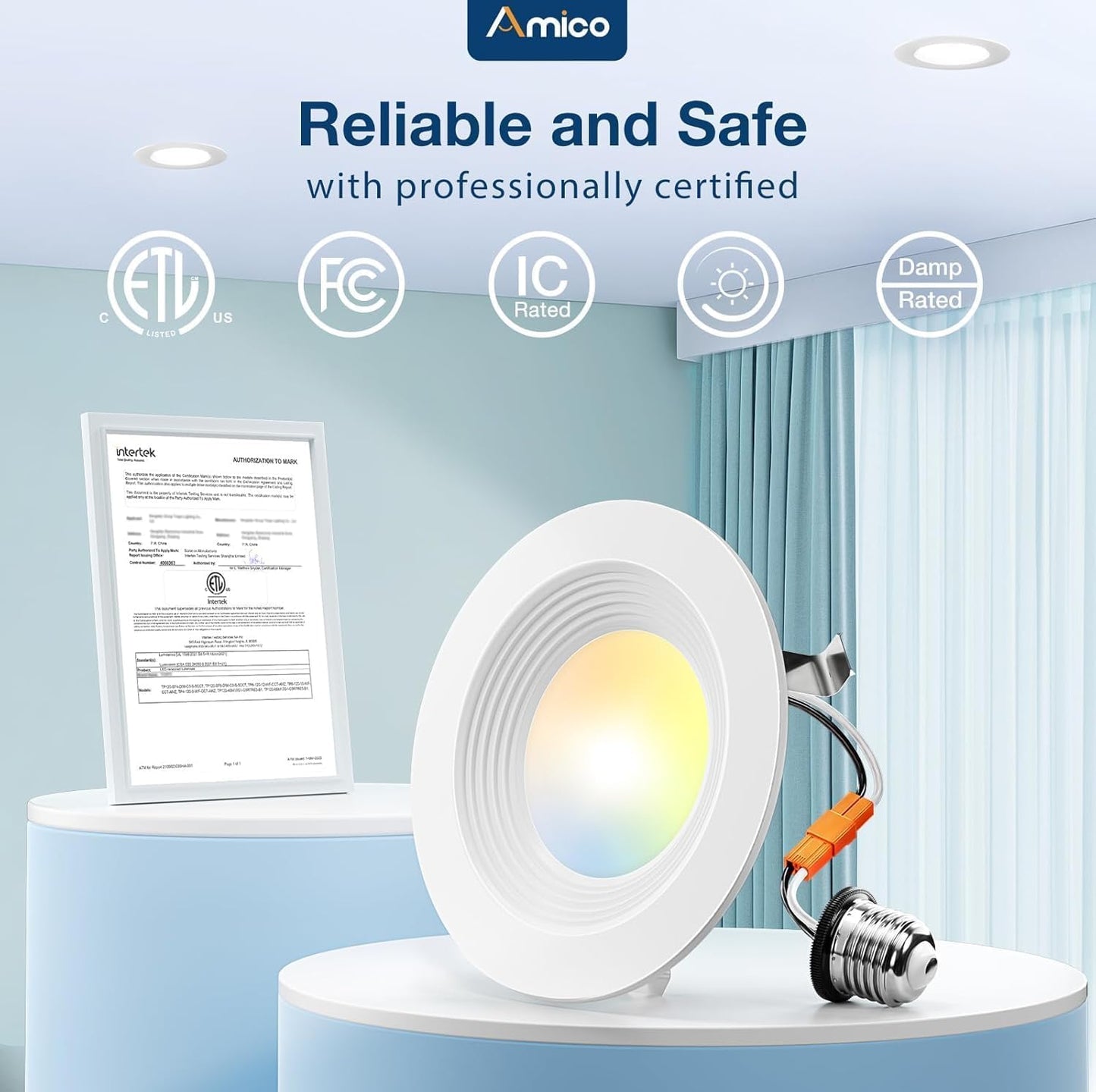 Amico 4 Inch 5Cct Led Recessed Lighting 6 Pack  Dimmable  Ic Rated  8.5W=60W  650Lm Can Lights With Baffle Trim  2700K/3000K/4000K/5000K/6000K Selectable  Retrofit Installation  Etl & Fcc