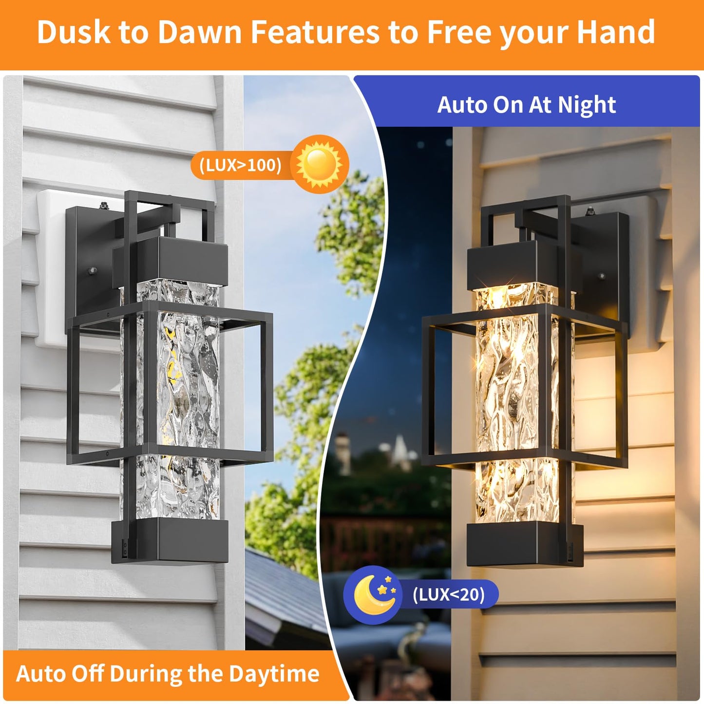 Hotsonic 2 Pack Dusk To Dawn Outdoor Porch Light Fixtures Wall Mount  14 Dimmable Exterior Lighting For Outside  Waterproof Wall Lantern Lamps  Black Sconce Coach Lights For House  Garage