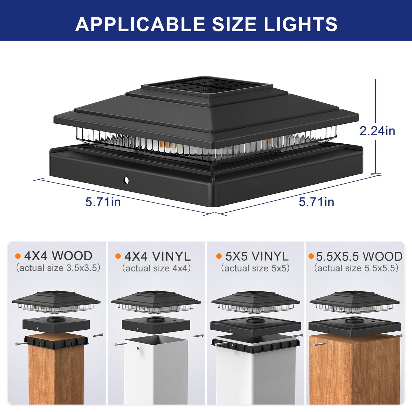 Aponuo Solar Post Cap Lights 16-Pack  Black Ip64 Waterproof 16 Led Fence Post Solar Lights For 4X4 5X5 6X6 Wood/Vinyl Posts  2-Mode Deck Post Lights Solar Powered  10-Hr Lighting For Patio Yard Porch