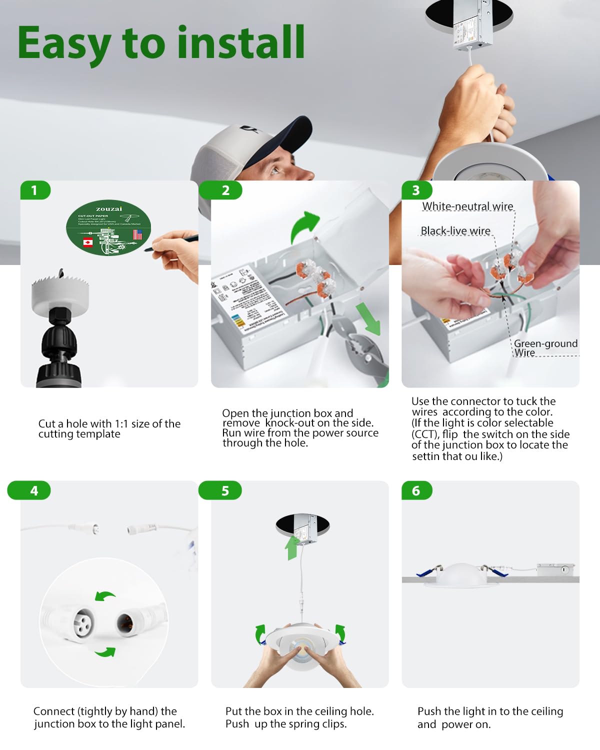 Zouzai 6 Inch 5Cct Gimbal Led Recessed Lights  360+90 Adjustable Directional Recessed Lighting  2700K/3000K/3500K/4000K/5000K Dimmable Retrofit Eyeball Can Lights With Jbox  Etl(White  12 Pack)