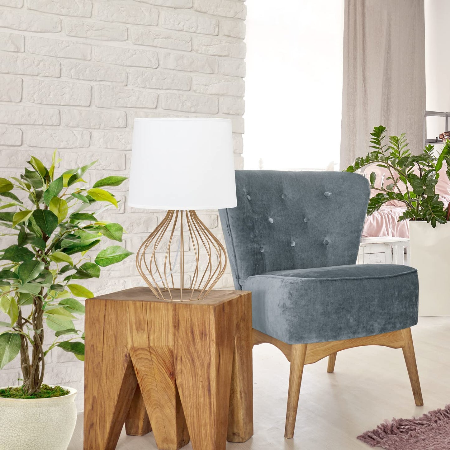 Simple Designs LT2086-WOC Copper Base Bedside Table Lamp, White Shade, 12.25inL x 12.25inW x 19.75inH