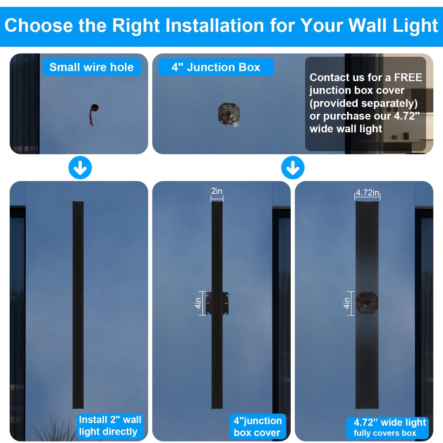Niuzdu 23.6Inch Porch Wall Lights - Long Strip Modern Outdoor Wall Light Fixture  Dimmable Black Wall Mount Exterior Lighting Wall Sconce Outside Garage Lights For House  Courtyard  Corridor