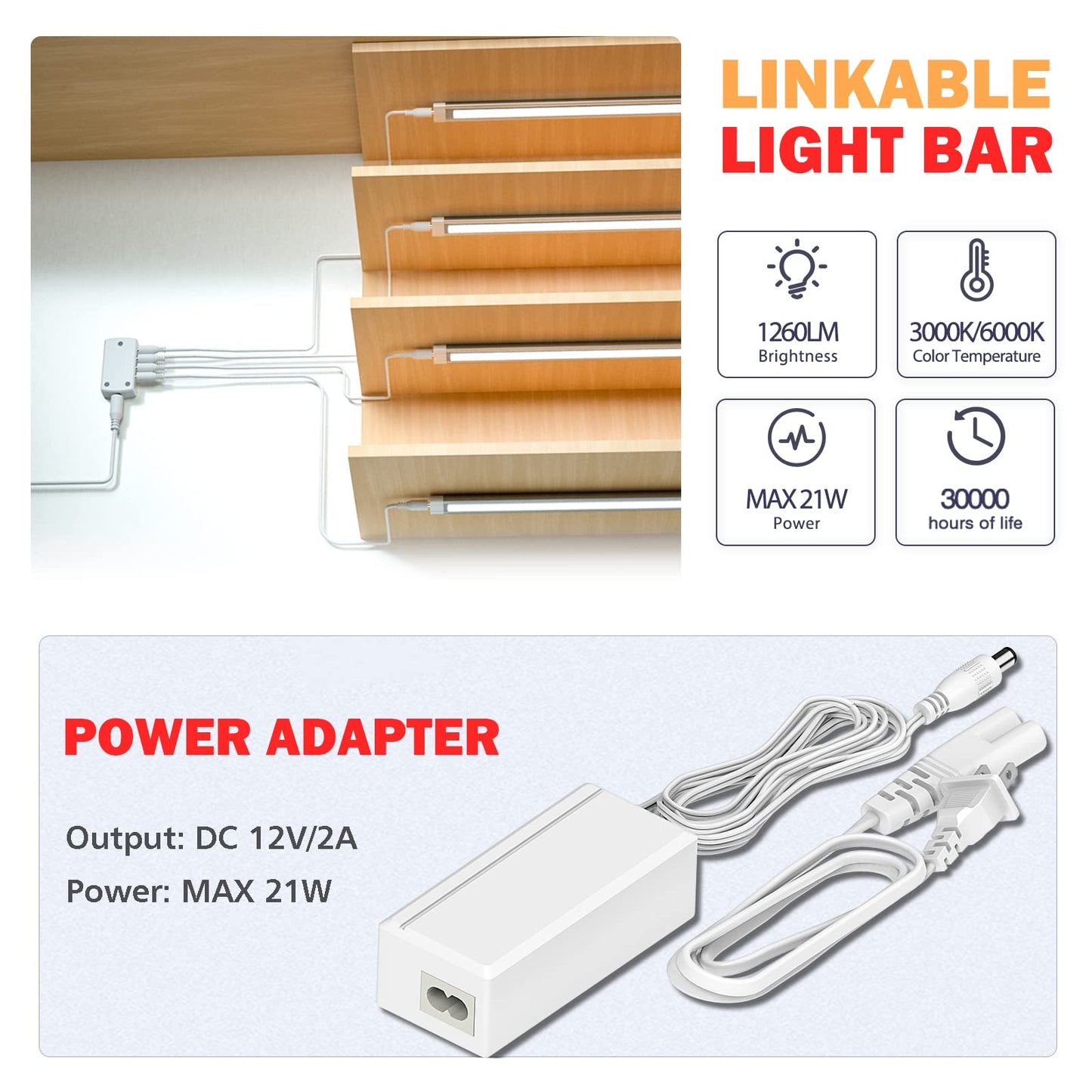 MYPLUS LED Under Cabinet Lighting Kit, 6pcs 12in Light Bar, Warm White 3000K, Aluminum, 1260 Lumen