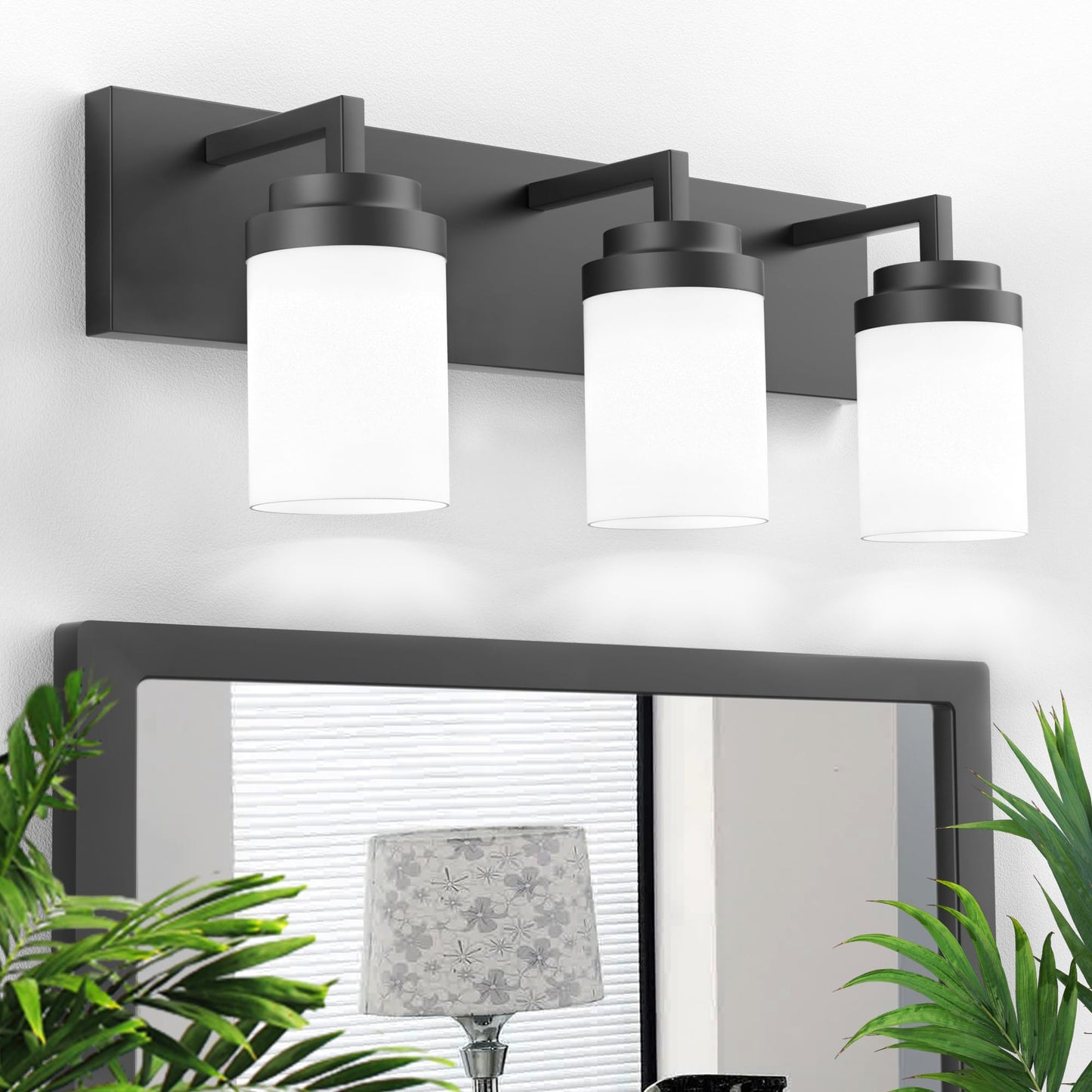 Espird Bathroom Vanity Light  3 Light Matte Black Vanity Light With White Matte Glass Shade  22In Farmhouse Wall Light  Lighting Fixtures Over Mirror For Bathroom/Living Room